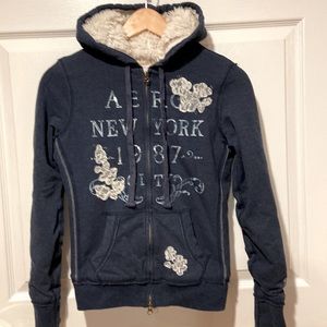 Aeropostale girls navy blue zippered hooded sweatshirt jacket